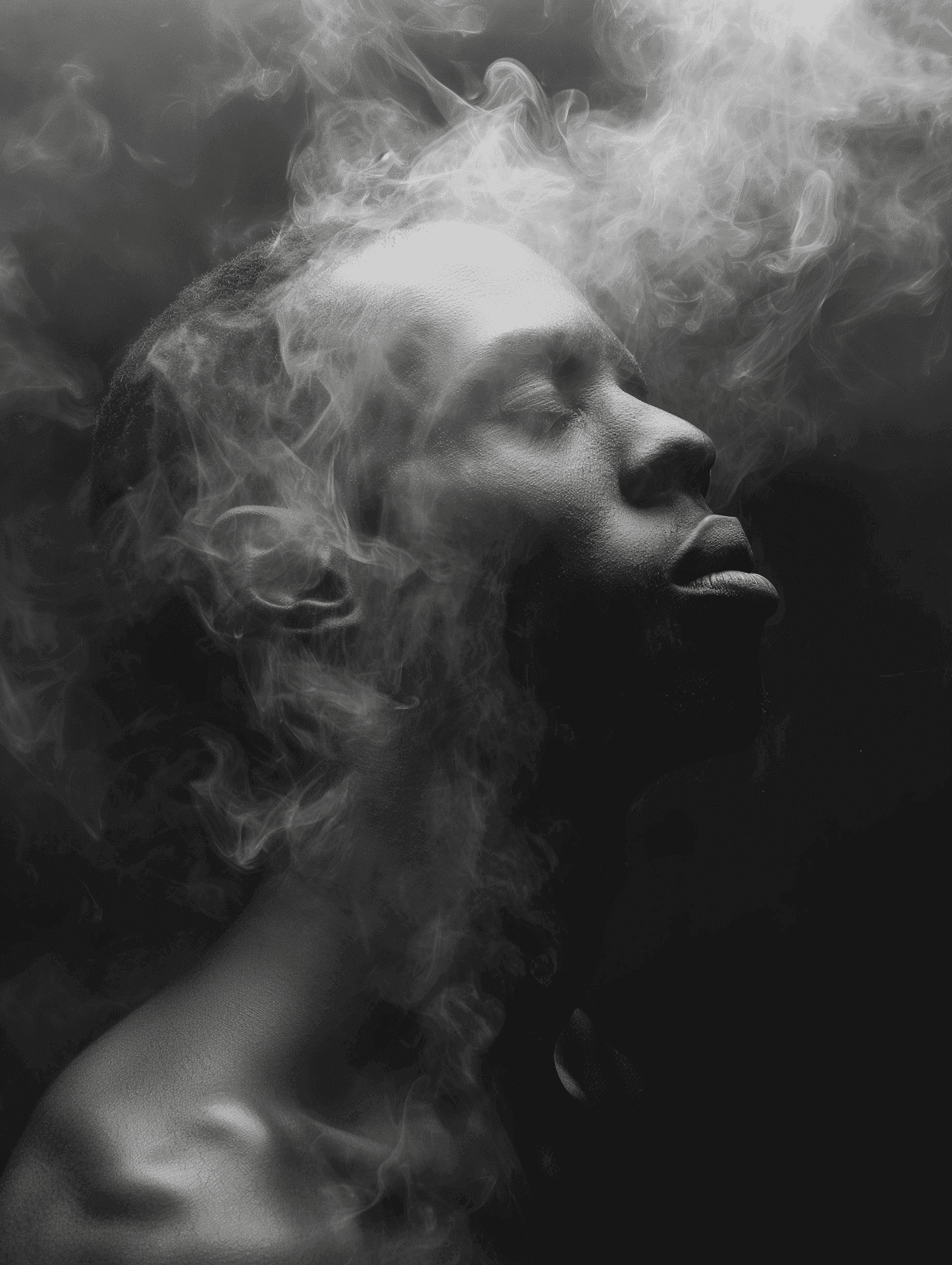 Portrait artistique en noir et blanc avec fumée